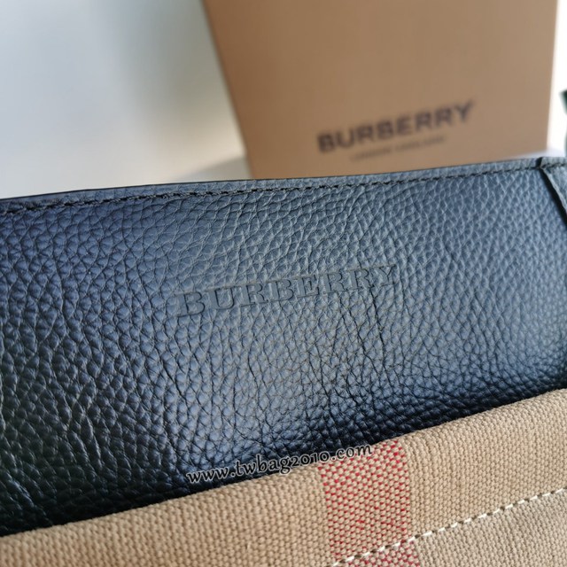 Burberry專門店新款男士休閒單肩包 巴寶莉牛皮配原單黃麻面料肩背包 yxb1059